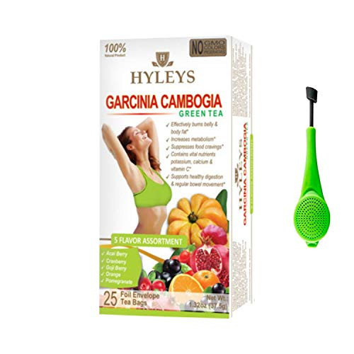 Hyleys Garcinia Cambogia Green Tea 5 Flavor Assortment - 25 Tea Bags with a Tea Infuser