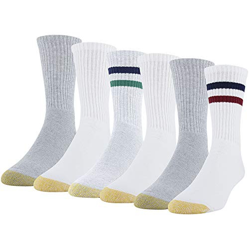 Gold Toe Mens Cotton Short Crew Athletic Sock 6 Pairs WhiteGrey Heather Shoe Size 6-12_5