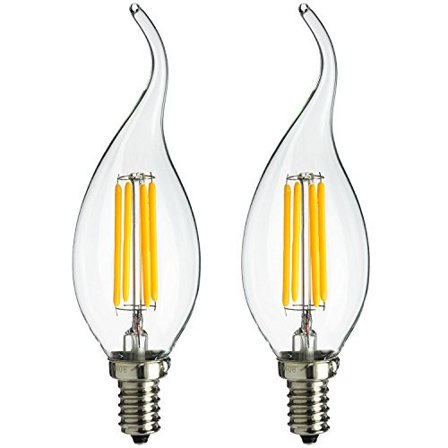 Sunlite CFCLEDAQ4WE12DIMCL18K 4W 120V LED Filament Antique Style Chandelier with Candelabra Base and 1800K 250 Lumen Dimmable Light Bulb 2-Pack Warm White_