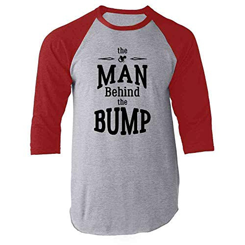 The Man Behind The Bump Gift for Dad Red XL Raglan Baseball Tee Shirt