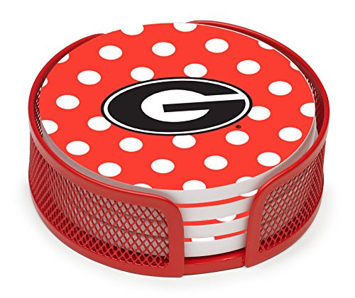 Thirstystone Stoneware Drink Coaster Set with Holder University of Georgia Dots