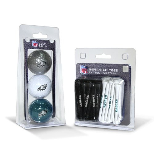 Team Golf NFL Philadelphia Eagles Logo Imprinted Golf Balls 3 Count   2-34 Regulation Golf Tees 50 Count Multi Colored