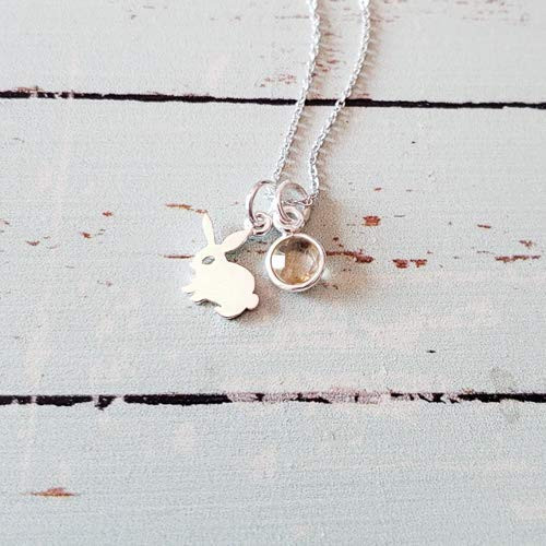 Sterling Silver Bunny Rabbit Charm Necklace with November Birthstone 18 tiny size