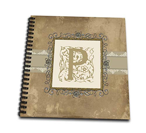3dRose db-186362-1 P Initial Vintage Elegant Vines   Flowers in Sepia   Pewter Look Drawing Book 8 by 8