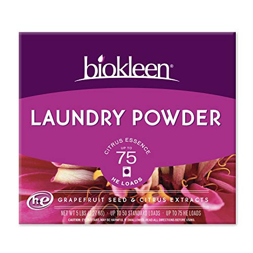 Biokleen Laundry Detergent Powder Concentrated Eco-Friendly Non-Toxic Plant-Based No Artificial Fragrance Colors or Preservatives Citrus Essence 5 Pounds - 75 HE Loads50 Standard Loads