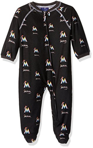 MLB Newborn Marlins Sleepwear All Over Print Zip Up Coverall 6-9 Months Black