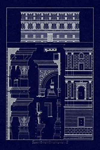 Palazzo Giraud at Rome Blueprint Poster Print by J Buhlmann 12 x 18