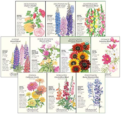 Botanical Interests Talls and Giants Flower Seed Collection - 10 Packets with Gift Box