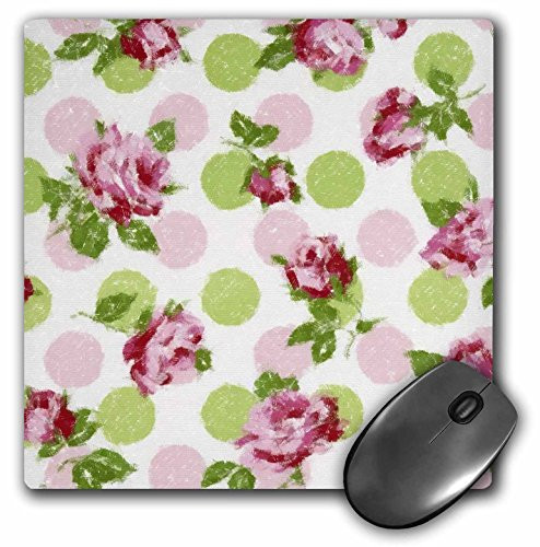 3dRose LLC 8 x 8 x 0.25 Inches Country Green and Pink Roses Mouse Pad (mp_60626_1)