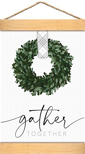 P_ Graham Dunn Gather Together Green Wreath 19 x 12_25 Canvas and Wood Hanging Banner Art Sign