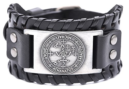 EUEAVAN The Sigil of The Archangel Michael Talisman for Courage and Protection Braided Wide Leather Wristband Bracelet Antique SilverBlack Leather EUEAVAN The Sigil of The Archangel Michael Talisman for Courage and Protection Braided Wide Leather Wristband Bracelet Antique SilverBlack Leather