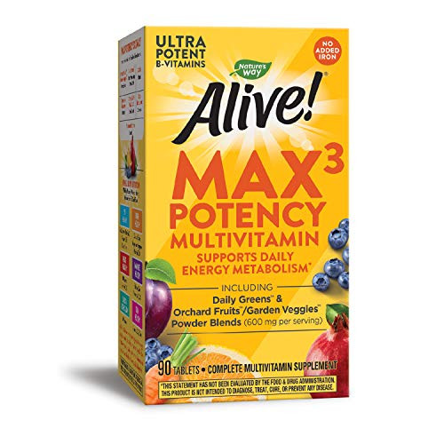 Natures Way Alive Max3 Potency Multivitamin High Potency B-Vitamins No Iron 90 Tablets