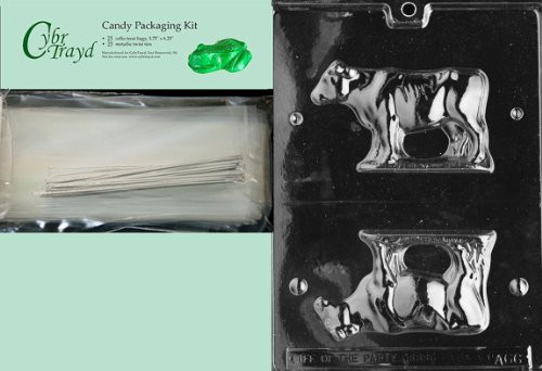 Cybrtrayd MdK25S-A066 3D Cow Animal Chocolate Candy Mold with Packaging Kit