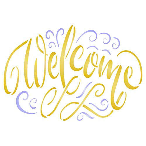Welcome Stencil 9_5 x 6_5 inch M - Welcome Sign Words Wall Stencils for Painting Template Welcome Stencil 9_5 x 6_5 inch M - Welcome Sign Words Wall Stencils for Painting Template