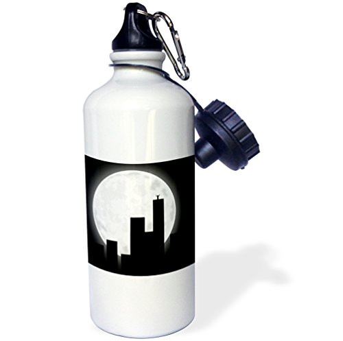 3dRose Image of Silhouette of Buildings Against Full Moon-Sports Water Bottle 21oz  21 oz Multicolored