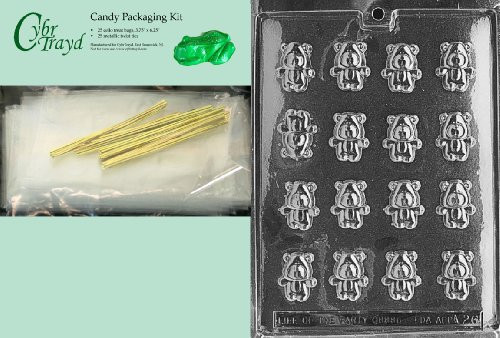 Cybrtrayd MdK25G-A026 Teddy's Animal Chocolate Candy Mold with Packaging Kit, Bite Size