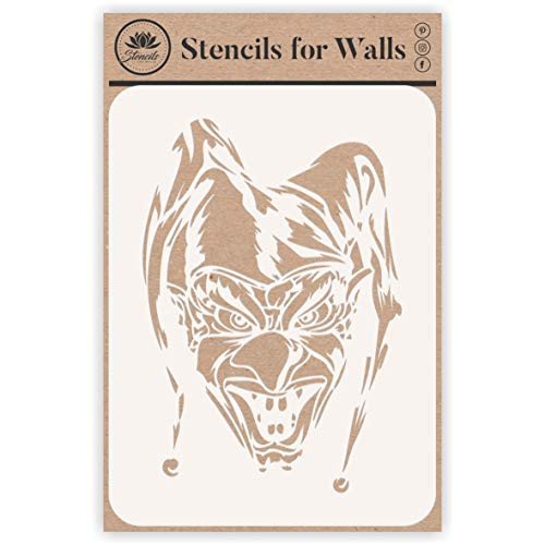 Scary Clown Stencil 6_5 x 9_5 inch M - Halloween Harlequin Jester Design Stencils Template for Painting Scary Clown Stencil 6_5 x 9_5 inch M - Halloween Harlequin Jester Design Stencils Template for Painting