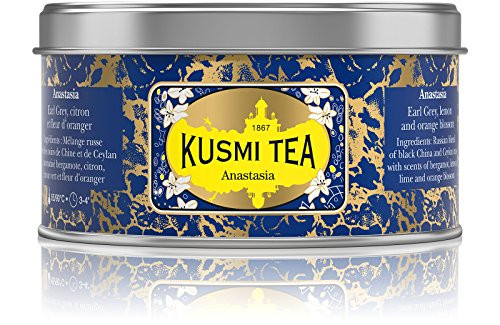 Kusmi Tea - Anastasia - Russian Blend Black Tea with Combination of Bergamot Lemon Lime Orange Blossom Essential Oils - 4_4oz of All Natural Loose Leaf Black Tea in Metal Tin 50 Servings Kusmi Tea - Anastasia - Russian Blend Black Tea with Combination of Bergamot Lemon Lime Orange Blossom Essential Oils - 4_4oz of All Natural Loose Leaf Black Tea in Metal Tin 50 Servings