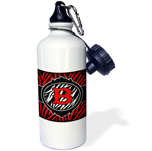 3dRose Wicked Red Zebra Initial Letter B Sports Water Bottle 21 oz White