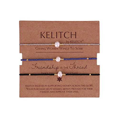 KELITCH 3 Pcs Shell Pearl Seed Beads Friendship Bracelets Handmade Adjustable String Bracelet H