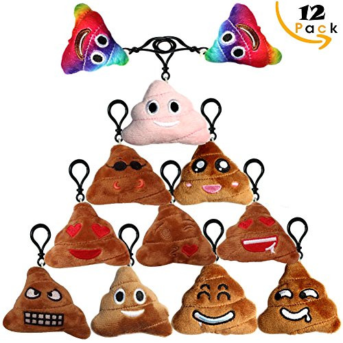 Poop Emoji Keychain Plush Toy Mini Kids' Pillow Set, Emoticon Key Chains Pendant Decoration Backpack Clip, Birthday Party Supplies Favor for Boy and Girl, Novelty Gift Student Prizes, 2.4 Inch 12 Pack