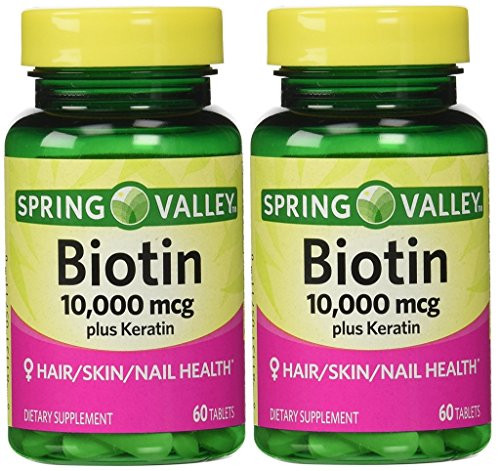 Spring Valley Biotin Dietary Supplement 10000 Mg with 100 Mg Keratin Twin Pack 120 Total Tablets