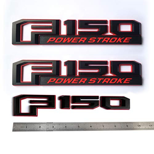 3x OEM F150 Powerstroke Emblems Side Fender F150 Power Stroke Tailgate Badges 3D Logo Replacement for F-150 Black Red