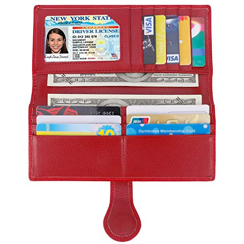 Lavemi RFID Blocking Ultra Slim Real Leather Credit Card Holder Clutch Wallets for Women with Snap ClosureDark Red