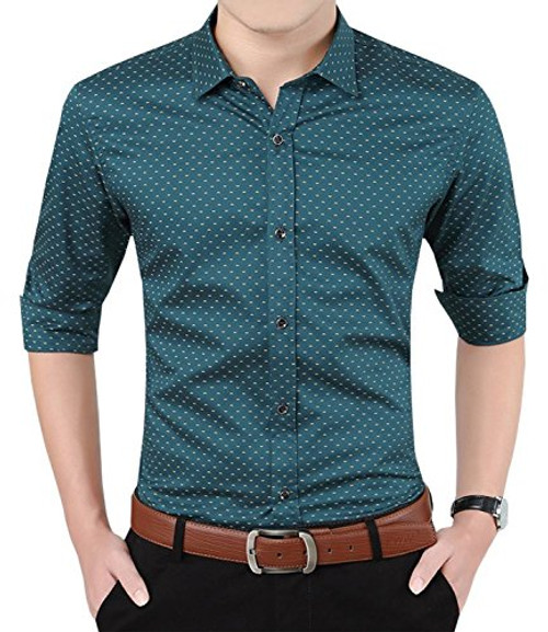 Aiyino Mens 100 Cotton Long Sleeve Slim Fit Button Down Dress Shirt US XL 17-Green