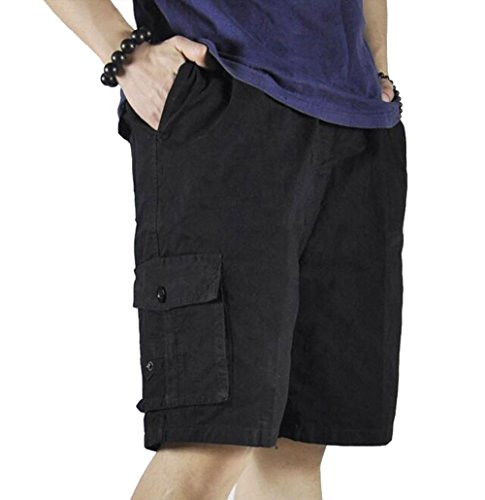 XinnanDe Mens Cotton Twill Lightweight Loose Fit Cargo Short with Full Elastic Waist Black 38