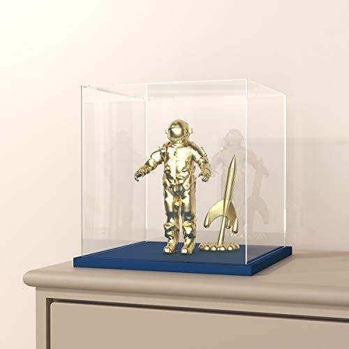 CRMPro Acrylic Display Case with Navy Blue Velvet Base 6 Inch x 7 Inch Simple Self-Assembly Clear Acrylic Box with Lid Cube Countertop Box for Display Collectibles Home 6x6x7_87 inch