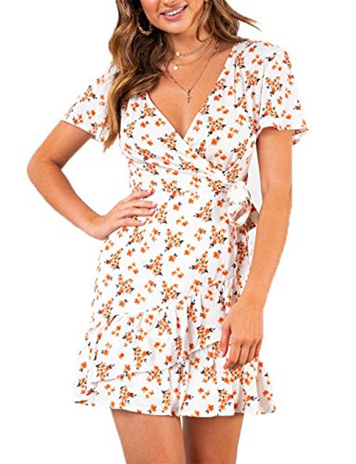 Relipop Summer Women Short Sleeve Print Dress V Neck Casual Short Dresses Medium T6 Relipop Summer Women Short Sleeve Print Dress V Neck Casual Short Dresses Medium T6