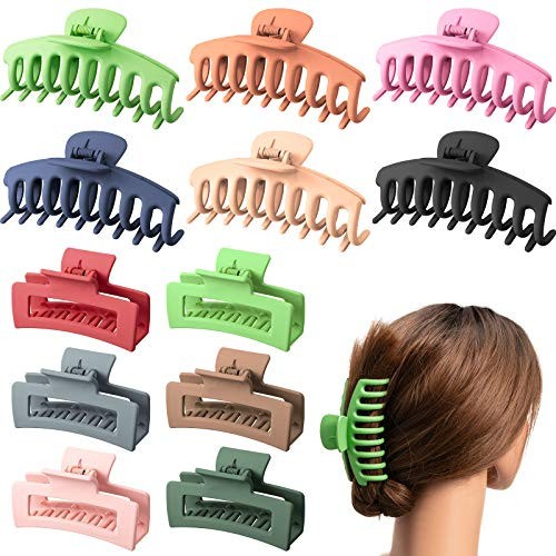 12 Pieces Big Hair Claw Clips Large Hair Claw Jaw Clips Nonslip Large Claw Clips Strong Hold Hair Claws for Women Girls Thick Thin Hair 12 Colors