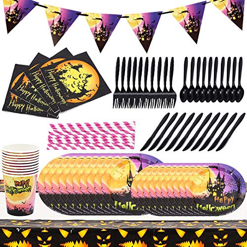 BESTZY Halloween Party Tableware Set Halloween Tableware and Decorations Halloween Party Supplies Set Dinner Plates Party Cups Napkins Tablecloths Serving Trays BESTZY Halloween Party Tableware Set Halloween Tableware and Decorations Halloween Party Supplies Set Dinner Plates Party Cups Napkins Tablecloths Serving Trays