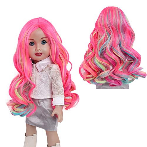 MUZI WIG Doll Wig for 18 American Doll Rainbow Long Wavy Curly Heat Resist Doll Wigs for 18 Dolls 01