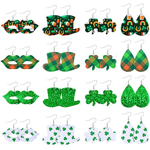 16 Pairs St_ Patricks Day Leather Earrings Irish Shamrock Dangle Earrings Green Good Luck Clover Earrings 16 Pairs St_ Patricks Day Leather Earrings Irish Shamrock Dangle Earrings Green Good Luck Clover Earrings