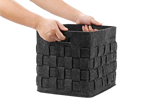 JUNHOME Woven Felt Storage Bins with Handle Handmade Storage Cubes Organizer Durable Storage Containers Large Storage Baskets for Shelf