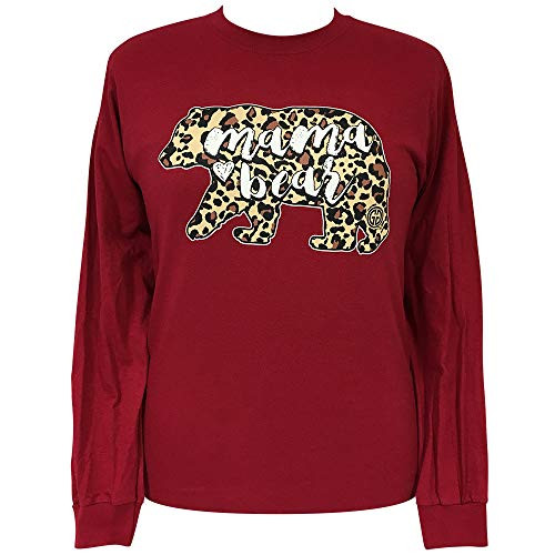 Girlie Girl Mama Bear Leopard Preppy Long Sleeve T-Shirt Adult X-Large Cardinal Red