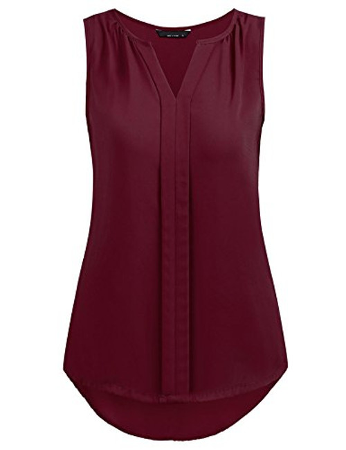 Grabsa Womens Chiffon Blouse Notch Neck Sleeveless Pleated Front Tank Top Wine Red Large Grabsa Womens Chiffon Blouse Notch Neck Sleeveless Pleated Front Tank Top Wine Red Large