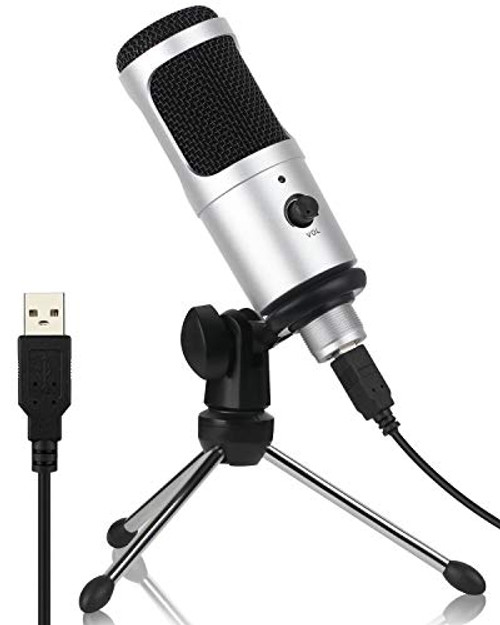 USB Microphone XIHOU Cardioid Recording Microphone 192kHz24bit Condenser Mic Compatible with PC Laptop Mac Windows Plug Play Computer Microphone for Podcasting Gaming Streaming YouTube Silver