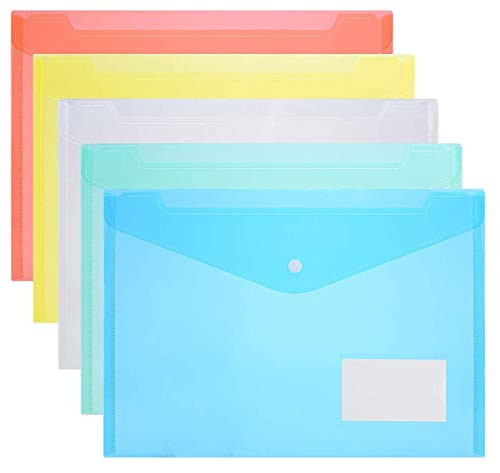 50 Pack Plastic Envelopes Poly Envelopes US Letter A4 Size Transparent File Folders with Label Pocket Snap Closure Filing Envelopes