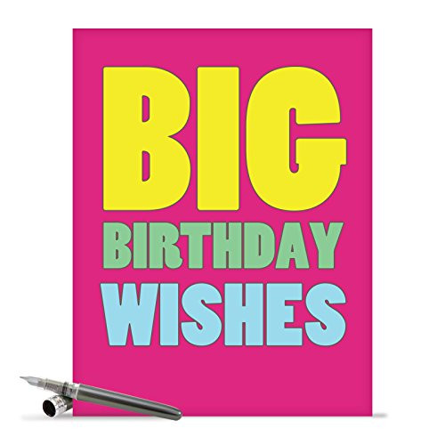 Supersized Happy Birthday Greeting Card With Envelope (8.5" x 11") - Hilarious 'Big Birthday Wishes' Appreciation Card - Bolder & Bigger Letters On Bright Pink Background - HBD Cards #J2720BDG