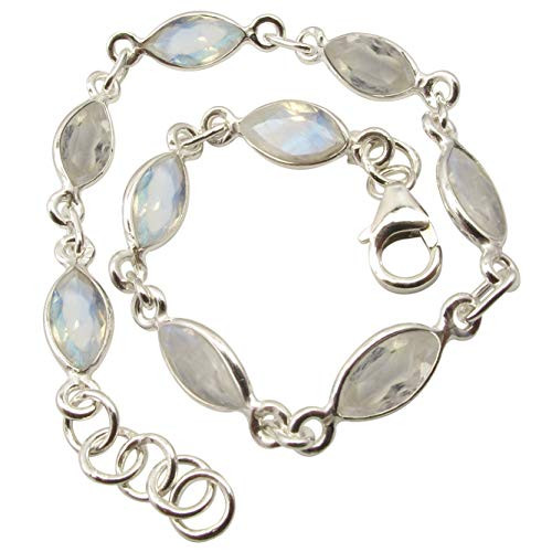 SilverStarJewel Natural 5 x 10 mm Rainbow Moonstone Bracelet 20_1 cm 925 Sterling Silver SilverStarJewel Natural 5 x 10 mm Rainbow Moonstone Bracelet 20_1 cm 925 Sterling Silver