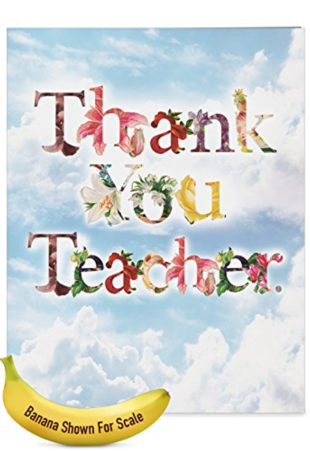 J2359ATTG Jumbo Teacher Thank You Greeting Card: Thanks A Bunch Featuring Flower Filled Fonts That Say Thank You Against a Sky Background, With Envelope (Big Size: 8.5" x 11") J2359ATTG Jumbo Teacher Thank You Greeting Card: Thanks A Bunch Featuring Flower Filled Fonts That Say Thank You Against a Sky Background, With Envelope (Big Size: 8.5" x 11")