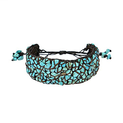 AeraVida Pretty Handmade Simulated Turquoise Cotton Wax Rope Adjustable Wrist Pull Bracelet AeraVida Pretty Handmade Simulated Turquoise Cotton Wax Rope Adjustable Wrist Pull Bracelet
