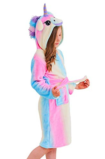 Doctor Unicorn Soft Unicorn Hooded Stripe Bathrobe Sleepwear - Unicorn Gifts for Girls Red Rainbow 7-9 Years