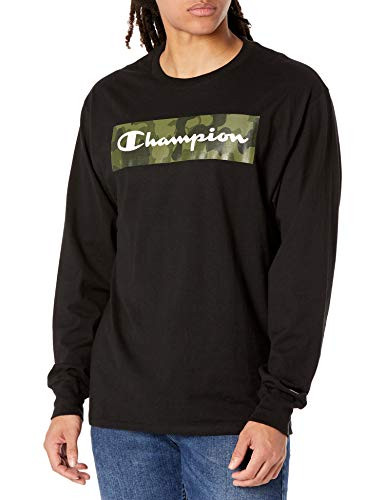 Champion Mens Classic Graphic Long Sleeve Tee Oxford Gray - Camo Box Script Large