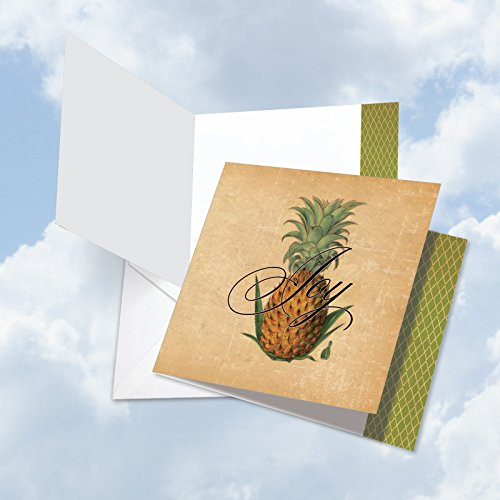 JQ4938COCB Jumbo All Occasions, Blank Square-Top Card: Pineapple Plenty Joy Featuring an Imaginative Image of a Pineapple Greeting, with Envelope (Extra Large Size: 8.25" x 9.75")