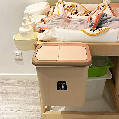 KaryHome Small Diaper Pail Baby Diaper Pail Trash Can with Lid Compost Bin for Countertop Hanging Lidded Trash Can for Kitchen Cabinet Door 2_6 Gallon Brown