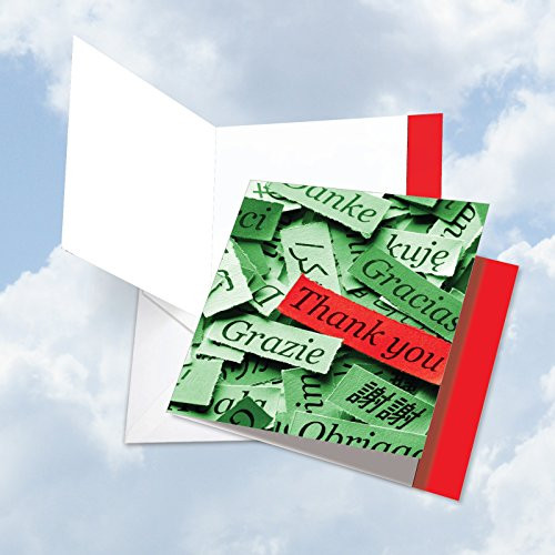 JQ6041DTYG Jumbo Square-Top Thank You Greeting Card: A World of Thanks - D, Featuring the Words Thank You in Many Different Languages, With Envelope (Big Size: 8.25" x 9.75")